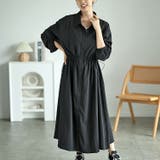 ブラック | 大きいサイズレディース ワンピース 楊柳ウエストドロストシャツワンピース | GOLDJAPAN　大きいサイズ専門店