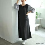 ブラック | 大きいサイズレディース ワンピース 袖ストライプドッキングワンピース | GOLDJAPAN　大きいサイズ専門店