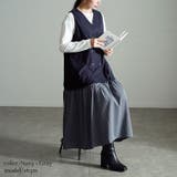 ネイビー×グレー | 大きいサイズレディース ワンピース ドッキングベストノースリーブワンピース | GOLDJAPAN　大きいサイズ専門店