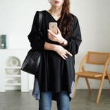 ブラック | 大きいサイズレディース チュニック バイカラー切り替えコクーンチュニック | GOLDJAPAN　大きいサイズ専門店