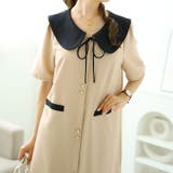 ベージュ | 大きいサイズレディース ワンピース 襟付きバイカラーミディ丈ワンピース | GOLDJAPAN　大きいサイズ専門店