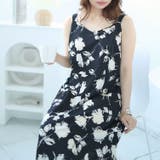 ブラック | 大きいサイズレディース ワンピース 花柄Aラインキャミソールワンピース | GOLDJAPAN　大きいサイズ専門店