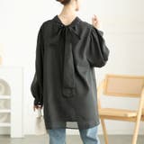 ブラック | 大きいサイズレディース チュニック バックリボンオーガンジーチュニック | GOLDJAPAN　大きいサイズ専門店