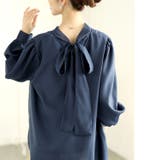 ブルー | 大きいサイズレディース チュニック バックリボンオーガンジーチュニック | GOLDJAPAN　大きいサイズ専門店