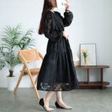 ブラック | 大きいサイズレディース ワンピース 花柄ジャガードティアードワンピース | GOLDJAPAN 大きいサイズ専門店