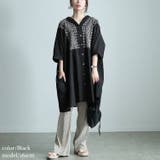 ブラック | 大きいサイズレディース チュニック エスニック刺繍Vネックインド綿チュニック | GOLDJAPAN 大きいサイズ専門店