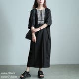 ブラック | 大きいサイズレディース ワンピース エスニック刺繍キーネックインド綿ワンピース | GOLDJAPAN　大きいサイズ専門店
