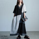 ブラック | 大きいサイズレディース ワンピース 前後2way異素材Aラインワンピース | GOLDJAPAN 大きいサイズ専門店