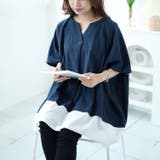 ネイビー | 大きいサイズレディース チュニック フェイクレイヤードキーネックドルマンチュニッ… | GOLDJAPAN 大きいサイズ専門店