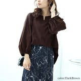 ダークブラウン | 大きいサイズレディース トップス 肩タックボリュームスリーブキーネックプルオーバ… | GOLDJAPAN　大きいサイズ専門店