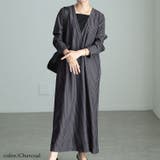 チャコール | 大きいサイズレディース ワンピース 重ね着風ピンストライプスリットワンピース | GOLDJAPAN　大きいサイズ専門店