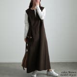 ブラウン | 大きいサイズレディース ワンピース ウエストタックフレアジャンパースカート | GOLDJAPAN　大きいサイズ専門店