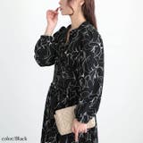 ブラック | 大きいサイズレディース ワンピース ウエスト切り替えピンタック花柄ワンピース | GOLDJAPAN　大きいサイズ専門店