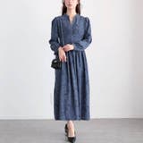 ブルー | 大きいサイズレディース ワンピース ウエスト切り替えピンタック花柄ワンピース | GOLDJAPAN　大きいサイズ専門店