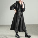 ブラック | 大きいサイズレディース ワンピース ウエストギャザーZIPパーカーワンピース | GOLDJAPAN　大きいサイズ専門店