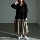 チャコール | 大きいサイズレディース ワンピース ウエストドロストフレアドッキングワンピース | GOLDJAPAN　大きいサイズ専門店