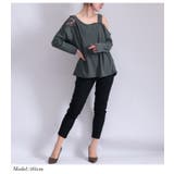 グリーン | レース使いワンショルダートップス 大きいサイズ レディース | GOLDJAPAN 大きいサイズ専門店