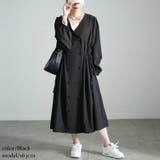 ブラック | 大きいサイズレディース ワンピース タックスリーブダブルボタンワンピース | GOLDJAPAN 大きいサイズ専門店