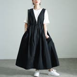 ブラック | 大きいサイズレディース ワンピース 深Vネックバックベルトジャンパースカート | GOLDJAPAN　大きいサイズ専門店