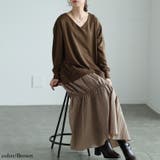 ブラウン | 大きいサイズレディース ワンピース 異素材ドッキングギャザーワンピース | GOLDJAPAN　大きいサイズ専門店