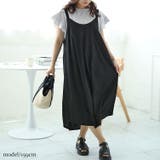 グレー×ブラック | 大きいサイズレディース ワンピース フリル袖Tシャツ&キャミワンピース2点セット | GOLDJAPAN 大きいサイズ専門店