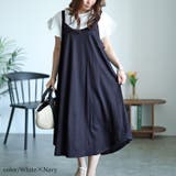 ホワイト×ネイビー | 大きいサイズレディース ワンピース フリル袖Tシャツ&キャミワンピース2点セット | GOLDJAPAN 大きいサイズ専門店