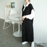 ブラック | 大きいサイズレディース ワンピース 深キーネックブークレジャンパースカート | GOLDJAPAN 大きいサイズ専門店