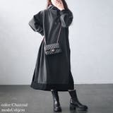 チャコール | 大きいサイズレディース ワンピース 裏起毛配色パーカーワンピース | GOLDJAPAN　大きいサイズ専門店