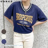 ラインリブVネックTシャツレディース 天竺 半袖Tシャツ | GORGE | 詳細画像1