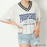 オートミール | ラインリブVネックTシャツレディース 天竺 半袖Tシャツ | GORGE
