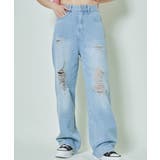 L/BL | レディース ダメージデニム ワイドパンツ | GORGE