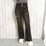 ブラック | 《3ボタン×ヴィンテージ風》ダメージフレアデニム/脚長&美脚シルエット | GORGE