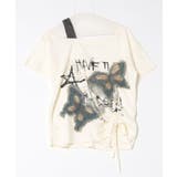 オフホワイト | 《デニム蝶×ワンショル風》クラッシュTシャツ/個性派エモ映え | GORGE