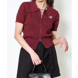 ボルドー | 《ダブルジップ×ロゴ刺繍》ストリートニットトップ/WZIPカーデ | GORGE