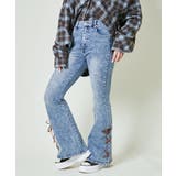 ブルー | 《スエードリボン×レースアップ》脚長フレアデニム | GORGE