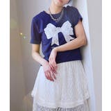 ネイビー | レースリボン短丈Tシャツ | GORGE