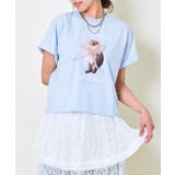 ブルー | オーガンジー猫フレンチTシャツ | GORGE