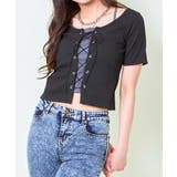 ブラック | ドッキングアミアゲ半袖トップス | GORGE