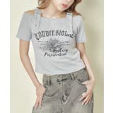 ブルー | 《肩ベルト×ロゴプリント》レディース テレコ半袖トップス オフショル風 春夏秋 | GORGE 