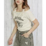 オフホワイト | 《肩ベルト×ロゴプリント》レディース テレコ半袖トップス オフショル風 春夏秋 | GORGE 