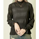 ブラック | 《フリル×シアー素材》レディース シャーリングブラウス ハイネック長袖 | GORGE 