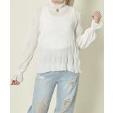 オフホワイト | 《フリル×シアー素材》レディース シャーリングブラウス ハイネック長袖 | GORGE 