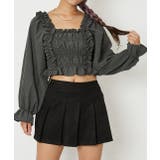 ブラック | 《フリル×シャーリング》レディース チェック柄 ブラウス | GORGE 