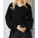 ブラック | 《袖レースアップ×ケーブル編み》レディース モールニット Ｖネックプルオーバー | GORGE 