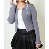 《配色ライン襟×ワッペン刺繍》レディース リブニットジップカーディガン 長袖 | GORGE  | 詳細画像1 