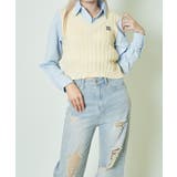 オフホワイト | 《ニットベスト×シャツドッキング》レディース 長袖トップス 重ね着風 春秋対応 | GORGE