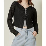 ブラック | 《透け感リブ×レースアップ》華奢見えトップス | GORGE