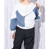 《短丈デニム切替×ロゴ》レディース 裏毛ジップパーカー クロップド丈 | GORGE  | 詳細画像3 