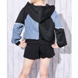 《短丈デニム切替×ロゴ》レディース 裏毛ジップパーカー クロップド丈 | GORGE  | 詳細画像6 