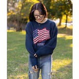 ネイビー | 《アメリカフラッグジャガード×メランジ風》レディース 短丈ニット トップス | GORGE 
